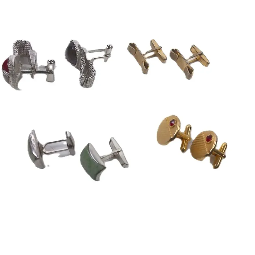 Vintage Mid-Century Men’s Cufflinks Gold & Silver Tone Mesh Designs Lot Of 4